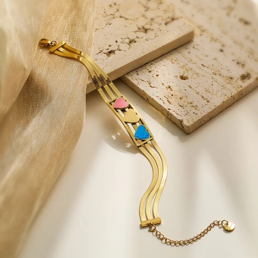 Gold Bracelet with Pink and Blue Accents
